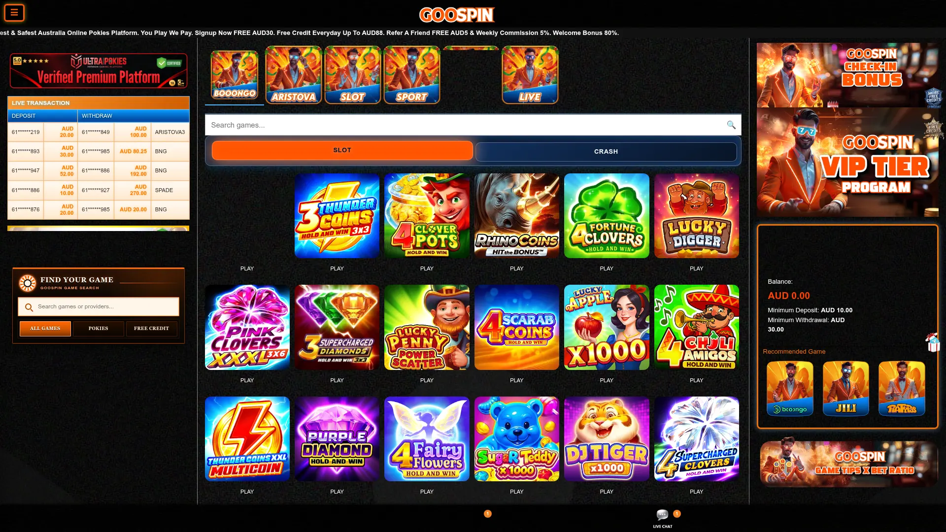 Goospin Casino desktop platform for Australian players