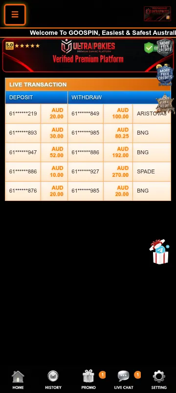Goospin Casino mobile browser platform in AUD